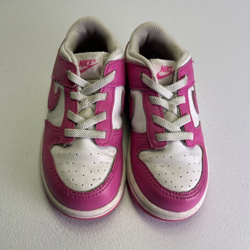 Nike Dunk Low TD Laser Fuchsia White Pink FB9107-102 Toddler Size 9C Sneaker - Picture 4 of 8